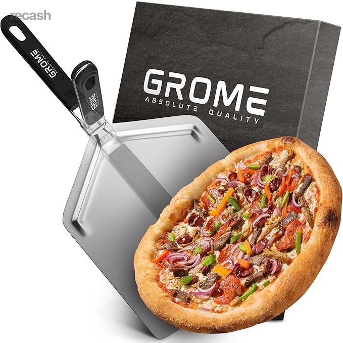 GROME Pizzaschaufel Edelstahl Mit Klappbarem Griff für Einfache Aufbewahrung - XXL